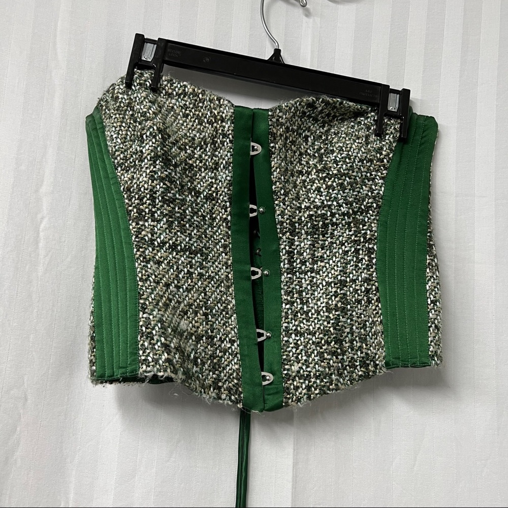 Roberto Cavalli Bustier Tweed Satin Lace Up Corset Top